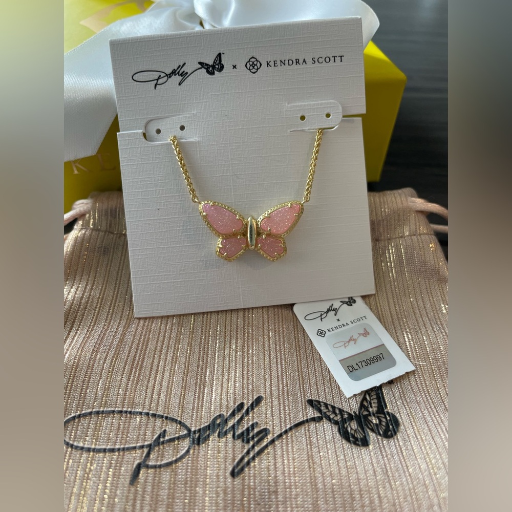 Kendra Scott Pink and Gold Butterfly Necklace